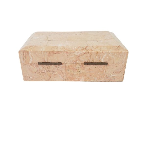 Vintage Friends & Co. Peach Marble Hinged Casket Style Trinket Jewelry Box - Picture 4 of 6